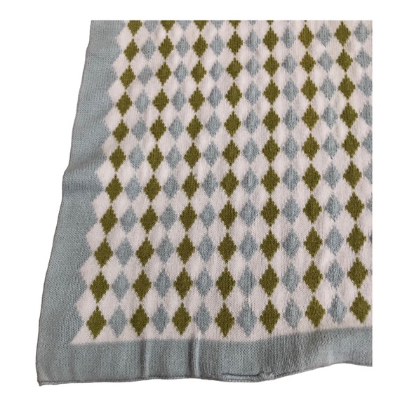 MIGI BLUE GREEN DIAMOND PATTERN ARGYLE BABY BLANKET 100% COTTON - Picture 7 of 11